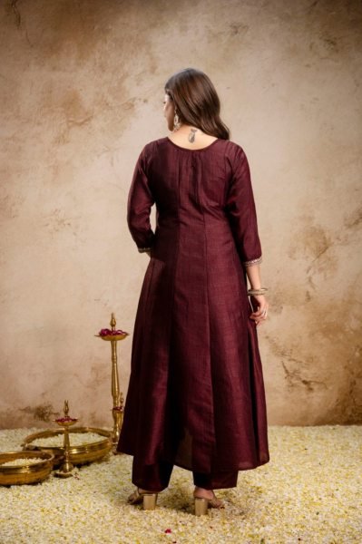 Vibrant Brown Embroidered Anarkali Kurti Pant Dupatta Set for Party Wear Anarkali Kurtis 