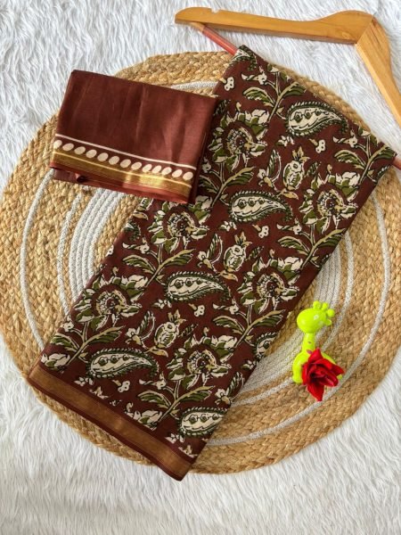 Vibrant Brown Maheshwari Silk Cotton Saree with Soft Silk Finish and Designer Zari Border Sarees 