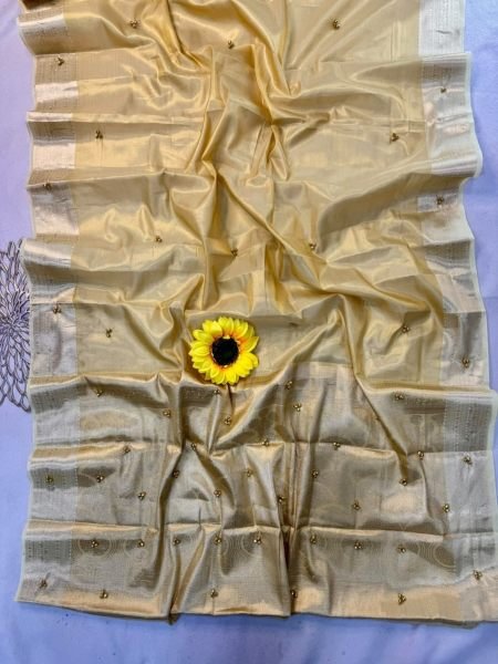 Vibrant Cream Banarasi Silk Saree with Real Zari Kasab Woven Pallu and Border Sarees 