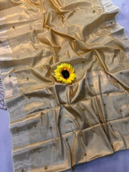 Vibrant Cream Banarasi Silk Saree with Real Zari Kasab Woven Pallu and Border Banarasi Saree Wholesale
