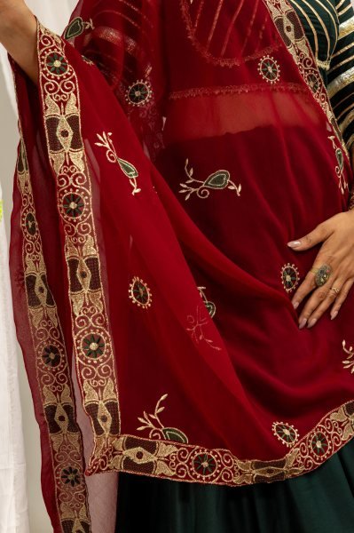 Vibrant Dark Green Navratri Garba Wear Rayon Lehenga Choli with Gota and Canvas Work Navratri Lehnega Choli