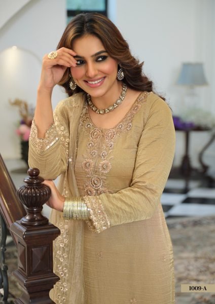 Vibrant Golden Salsa Embroidered Top with Matching Palazzo and Dupatta at Wholesale Rate Designer Plazzo Salwar Suits Wholesale