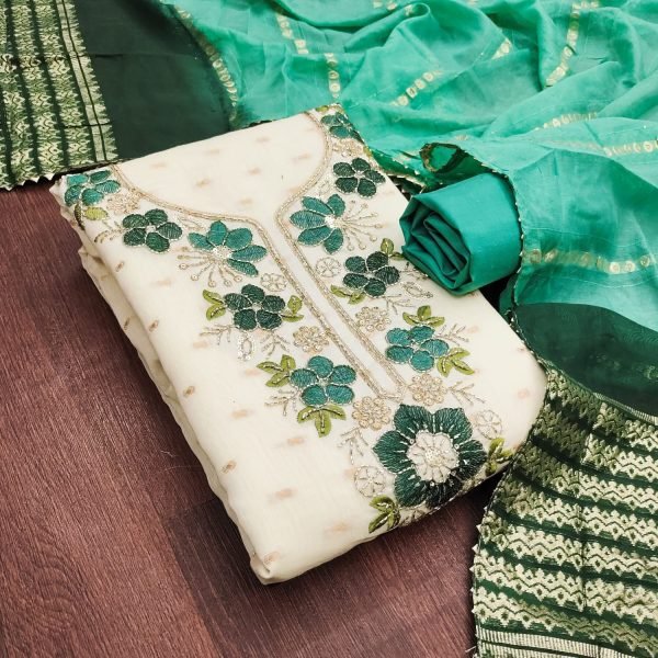 Vibrant Green Ethnic Suit with Santoon Bottom and Chanderi Silk Fancy Dupatta Color Set Matching Dress Material Wholesale
