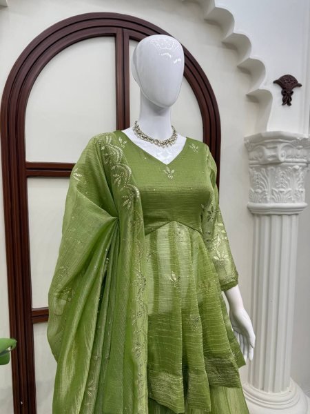 Vibrant Green Salsa Silk Mukesh Work Top Palazzo Dupatta Set for Women Ready To Wear Collection