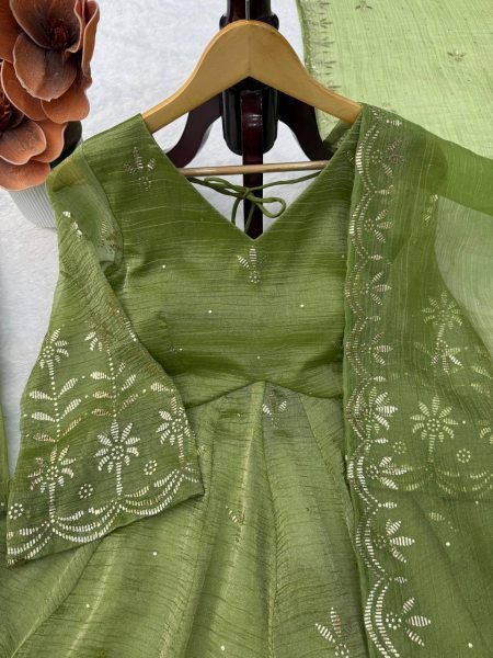 Vibrant Green Salsa Silk Mukesh Work Top Palazzo Dupatta Set for Women Ready To Wear Collection