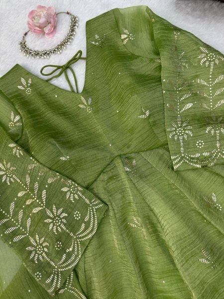 Vibrant Green Salsa Silk Mukesh Work Top Palazzo Dupatta Set for Women Ready To Wear Collection
