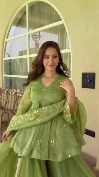 Vibrant Green Salsa Silk Mukesh Work Top Palazzo Dupatta Set for Women Ready To Wear Collection