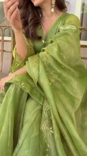 Vibrant Green Salsa Silk Mukesh Work Top Palazzo Dupatta Set for Women Ready To Wear Collection