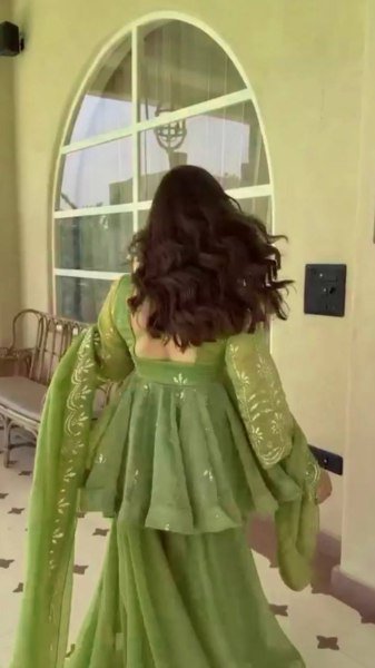 Vibrant Green Salsa Silk Mukesh Work Top Palazzo Dupatta Set for Women Ready To Wear Collection