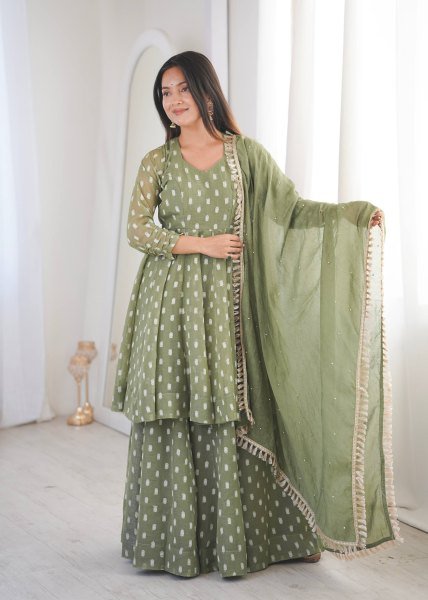 Vibrant Green Sharara Set with Dupatta for Wedding and Party Wear Ready To Wear Collection