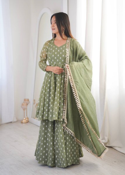 Vibrant Green Sharara Set with Dupatta for Wedding and Party Wear Ready To Wear Collection