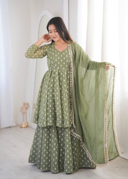 Vibrant Green Sharara Set with Dupatta for Wedding and Party Wear Ready To Wear Collection
