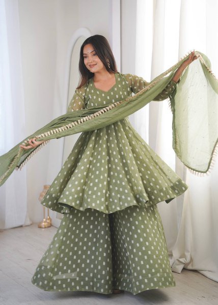 Vibrant Green Sharara Set with Dupatta for Wedding and Party Wear Ready To Wear Collection