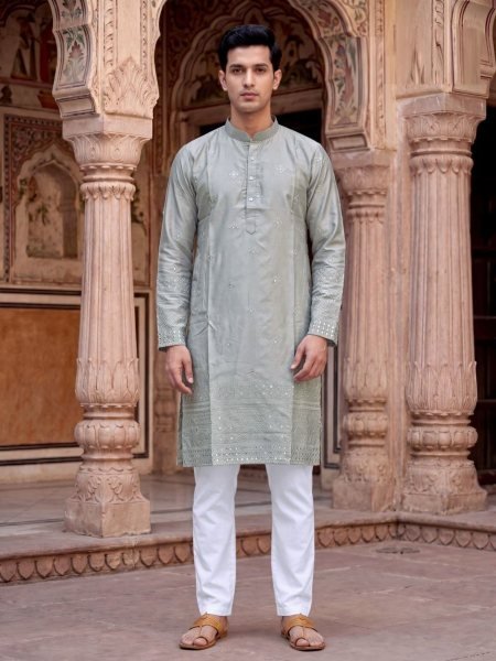 Vibrant Grey Traditional Designer Kurta for Wedding and Party Wear 