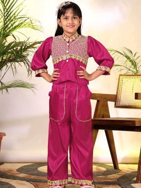 Vibrant Hot Pink Lightweight Girls Outfit with Ethnic Motifs for Daily Use Kurtis