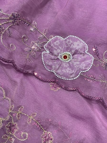Vibrant Lavender Traditional Designer Saree with Hand Applique Detailing Embroidery Sarees Wholesale
