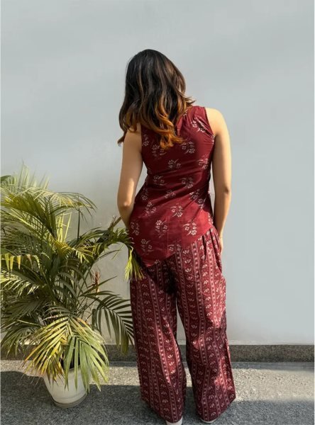 Vibrant Maroon Comfortable Printed Co Ord Set for Everyday Fashion CO ORD Sets