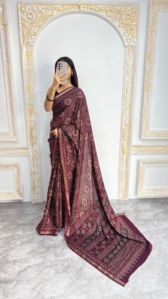 Vibrant Maroon Mal Cotton Saree with Ethnic Print and Soft Texture Printed Cotton Sarees Wholesale