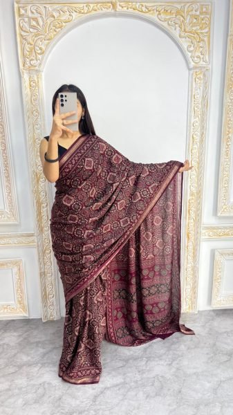 Vibrant Maroon Mal Cotton Saree with Ethnic Print and Soft Texture Printed Cotton Sarees Wholesale