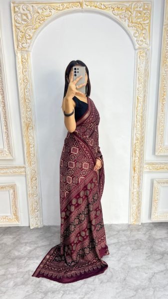 Vibrant Maroon Mal Cotton Saree with Ethnic Print and Soft Texture Printed Cotton Sarees Wholesale