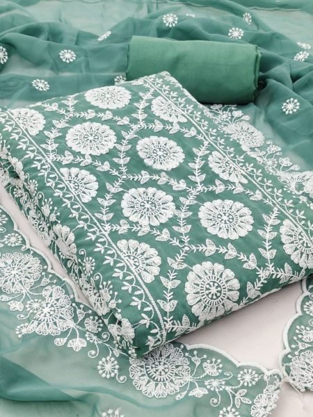 Vibrant Mint Green Budget Friendly Ethnic Dress Material for Women Dress Material 