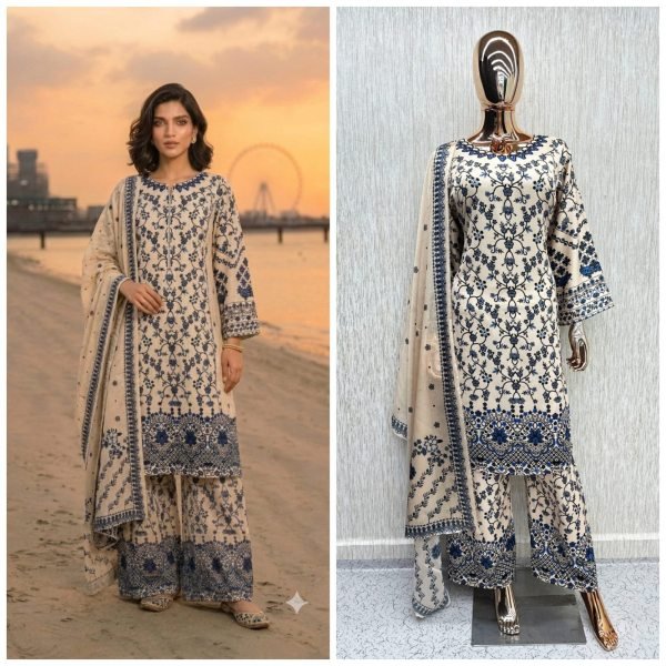 Vibrant Navy Blue Satin Kurti Set With Printed Chinnon Silk For Festival Wear Pakistani Suits Wholesale