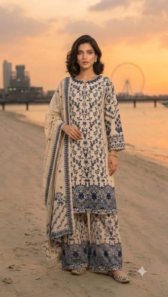 Vibrant Navy Blue Satin Kurti Set With Printed Chinnon Silk For Festival Wear Pakistani Suits Wholesale