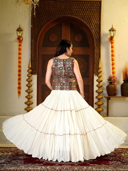 Vibrant OffWhite Kora Cotton Lehenga Choli with Fancy Lace Work and Designer Shrug at Manufacturer Rate Navratri Lehnega Choli