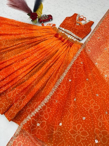 Vibrant Orange Fully Stitched Fox Georgette Lehenga Choli with Heavy Embroidery Navratri Lehnega Choli