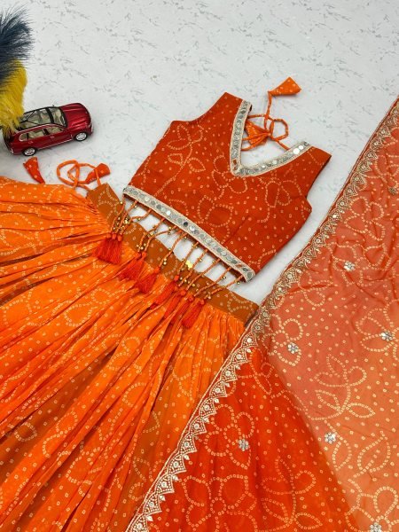 Vibrant Orange Fully Stitched Fox Georgette Lehenga Choli with Heavy Embroidery Navratri Lehnega Choli