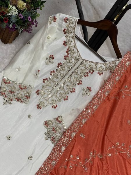 Vibrant Orange Pure Chinon Silk Sharara Suit with Sequin and Stone Hand Work at Manufacturer  Ready To Wear Collection