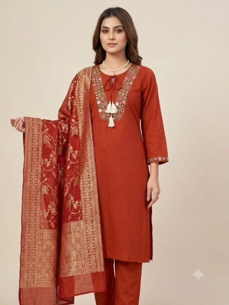 Vibrant Orange Roman Silk Kurti With Beautiful Mirror Work For Wedding Wear Kurtis
