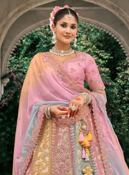 Vibrant Pastel Multi Bridal Lehenga With Embroidery For Wedding  Bridal Lehenga Choli