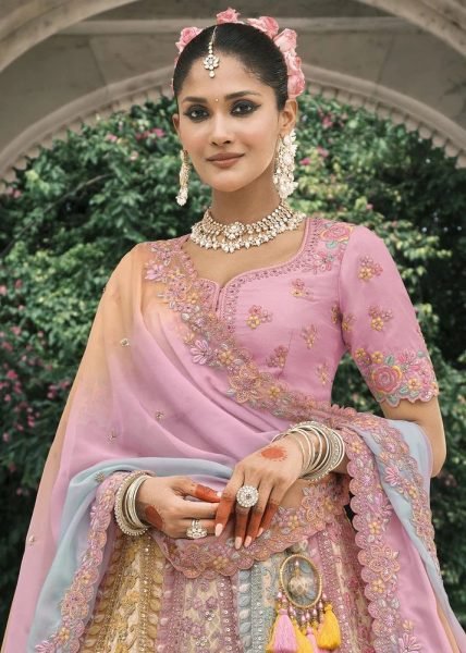 Vibrant Pastel Multi Bridal Lehenga With Embroidery For Wedding  Bridal Lehenga Choli