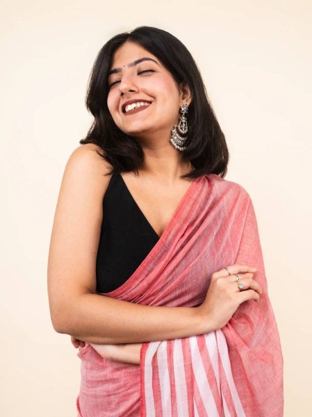 Vibrant Peach Linen Cotton Saree with Elegant Contrast Color Border at Wholesale Rate Linen Sarees Wholesale