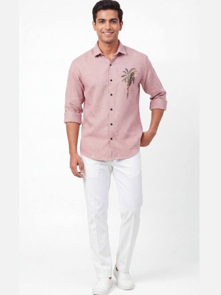 Vibrant Pink Elegant Men Linen Shirt for Weddings and Special Occasions Mens Wear