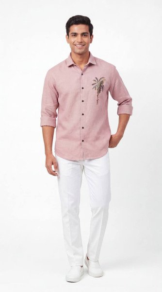 Vibrant Pink Elegant Men Linen Shirt for Weddings and Special Occasions Mens Shirt