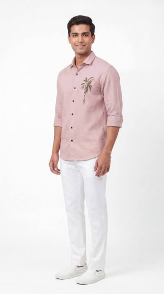 Vibrant Pink Elegant Men Linen Shirt for Weddings and Special Occasions Mens Shirt