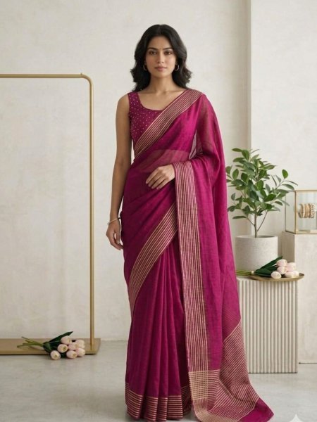 Vibrant Pink Latest Designer Silk Saree with Rich Traditional Appeal Sarees 
