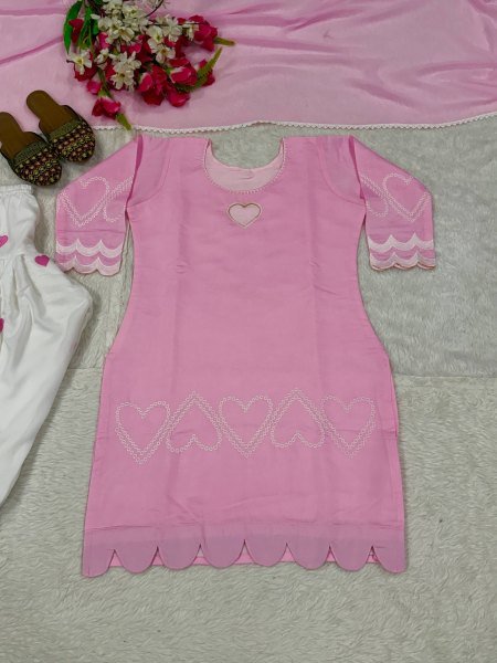 Vibrant Pink Roman Silk Top with Embroidered Farshi Salwar and Faux Georgette Dupatta Ready To Wear Collection