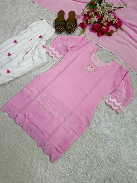 Vibrant Pink Roman Silk Top with Embroidered Farshi Salwar and Faux Georgette Dupatta Ready To Wear Collection