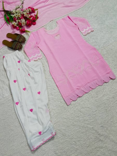 Vibrant Pink Roman Silk Top with Embroidered Farshi Salwar and Faux Georgette Dupatta Ready To Wear Collection