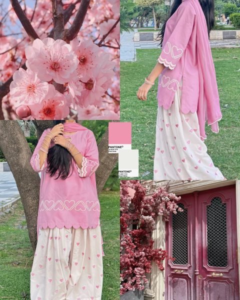 Vibrant Pink Roman Silk Top with Embroidered Farshi Salwar and Faux Georgette Dupatta Ready To Wear Collection