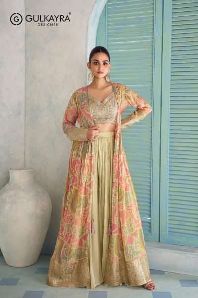 Vibrant Pista Saheen Chinon Silk Jacket Suit with Front and Back Embroidery Work for Reseller Designer Plazzo Salwar Suits Wholesale
