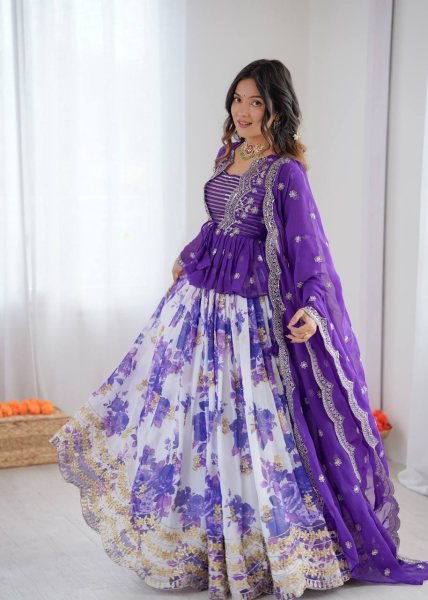 Vibrant Purple Festive Wear Faux Georgette Lehenga Choli with Designer Koti at Wholesale Rate Designer Lehenga Choli