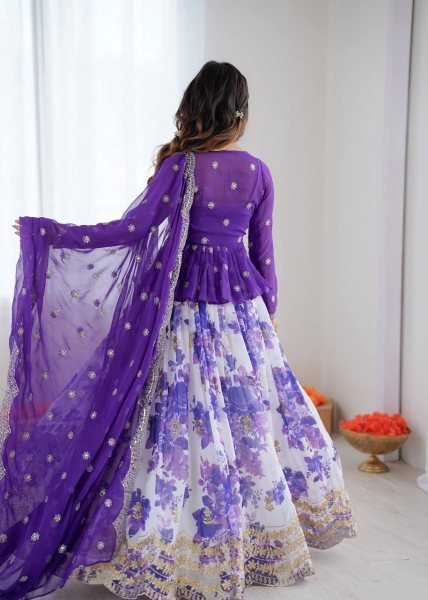Vibrant Purple Festive Wear Faux Georgette Lehenga Choli with Designer Koti at Wholesale Rate Designer Lehenga Choli