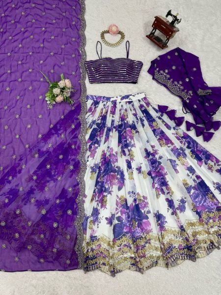 Vibrant Purple Festive Wear Faux Georgette Lehenga Choli with Designer Koti at Wholesale Rate Designer Lehenga Choli