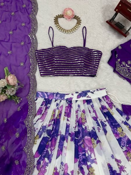 Vibrant Purple Festive Wear Faux Georgette Lehenga Choli with Designer Koti at Wholesale Rate Designer Lehenga Choli