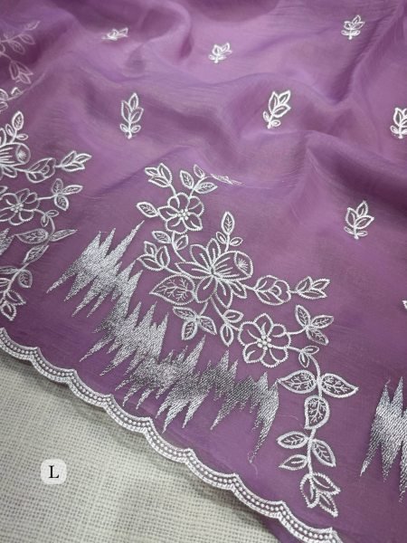 Vibrant Purple Melborne Silk Saree with Self Thread Embroidery Work at Factory Price Embroidery Sarees Wholesale