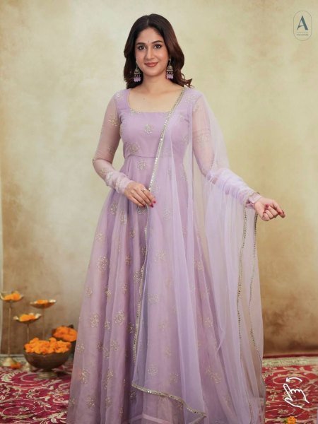 Vibrant Purple Tabby Organza Anarkali Suit with Embroidery Work Ready To Wear Suit
